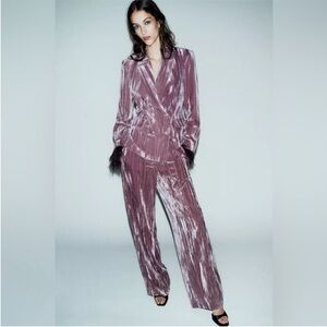NWT ZARA 2 PIECES MATCHING SET VELVET BLAZER FEATHERS AND PANTS 
🚨FIRM PRICE